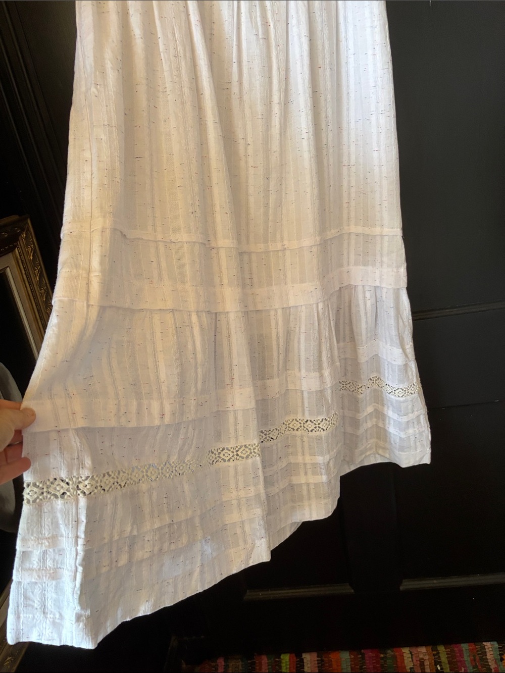 BETSEY JOHNSON White cotton Confetti Tiered lined Ruffled Midi Dress Size L - Picture 4 of 6
